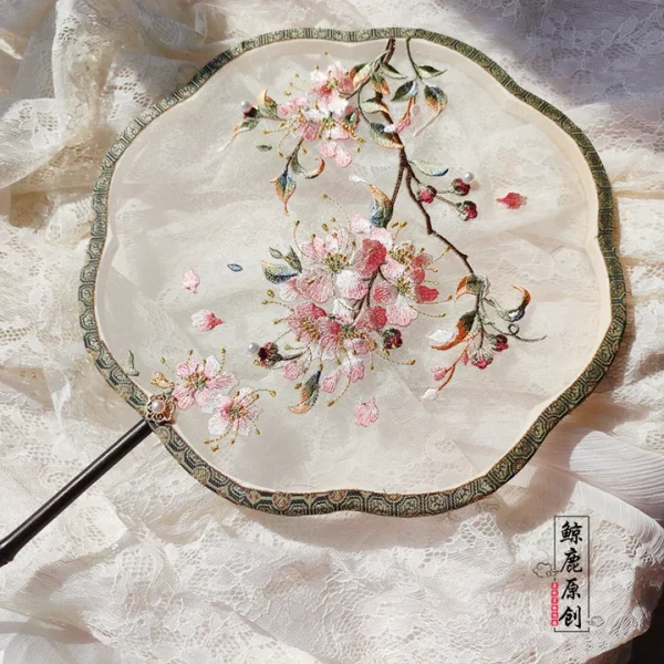 Ziwei Hua 紫薇花 Myrtle Flower Single-Sided Embroidered Tuanshan Round Fan - Image 3