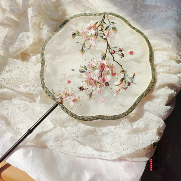 Ziwei Hua 紫薇花 Myrtle Flower Single-Sided Embroidered Tuanshan Round Fan - Image 4