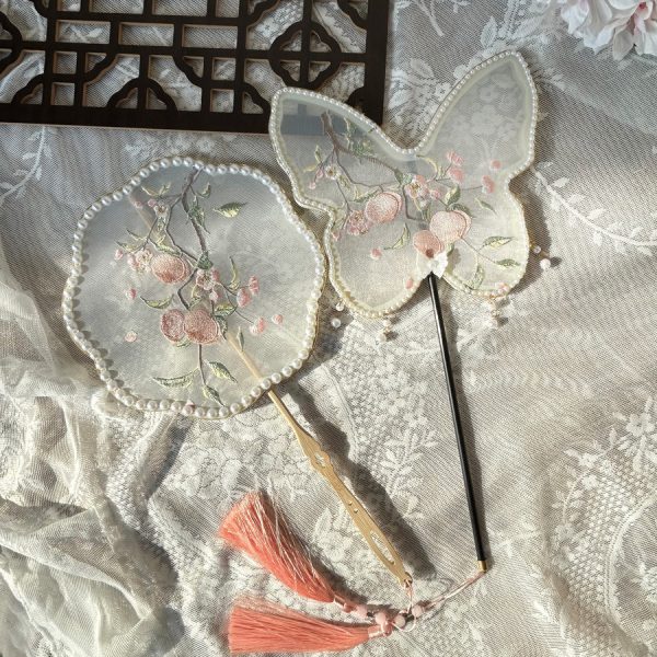 Xian Tao 仙桃 Mountain Peach Butterfly Frame Pearl Trim Tuanshan Round Fan - Image 2