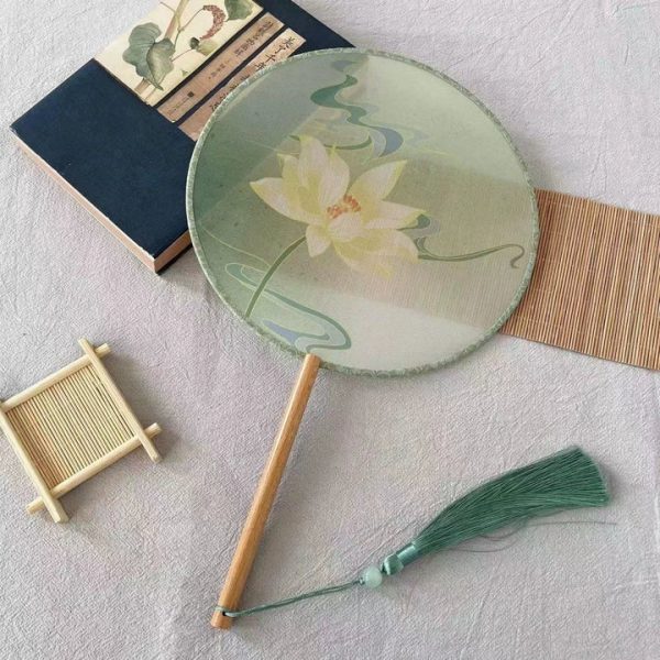 Shanzi 扇子 Translucent Silk Floral Print Tuanshan Round Fan - Image 2