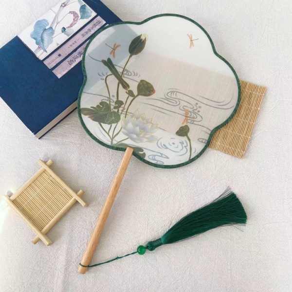 Shanzi 扇子 Translucent Silk Floral Print Tuanshan Round Fan - Image 3