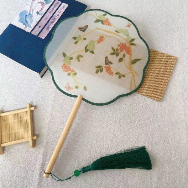 Shanzi 扇子 Translucent Silk Floral Print Tuanshan Round Fan - Image 4