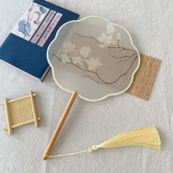 Shanzi 扇子 Translucent Silk Floral Print Tuanshan Round Fan - Image 6