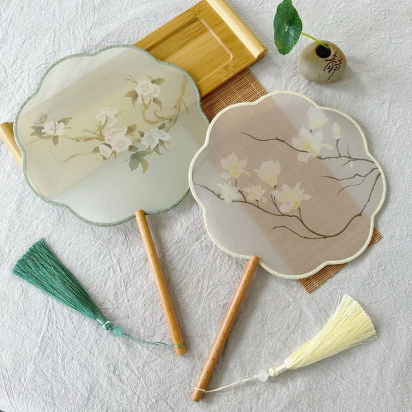 Shanzi 扇子 Translucent Silk Floral Print Tuanshan Round Fan - Image 5