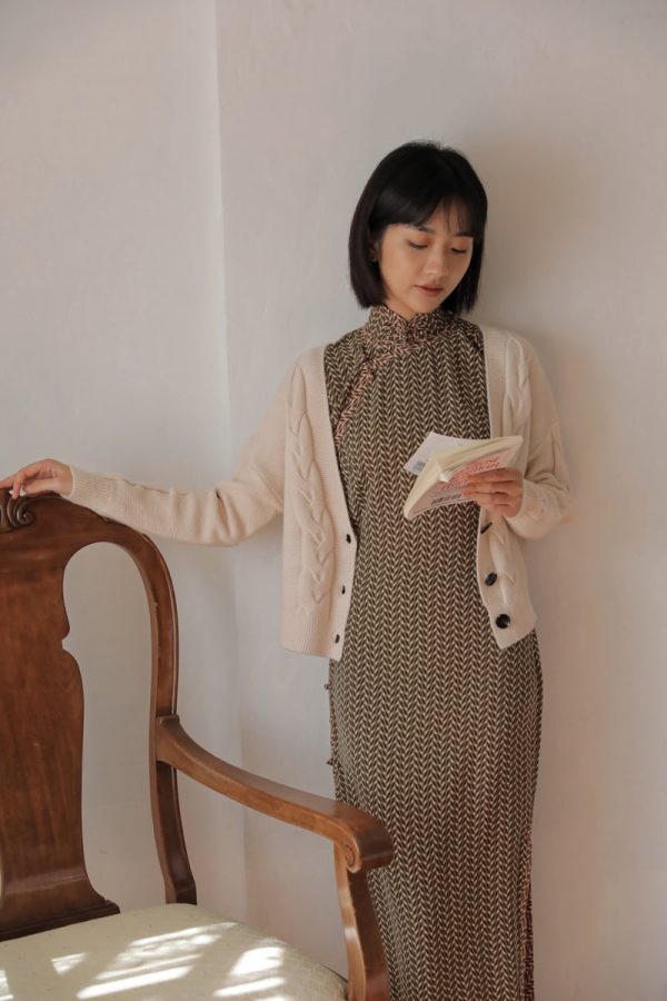 Suihe 穗禾 Wheat Stalk 1930s Art Deco Chiffon Short Sleeve Qipao - Image 12