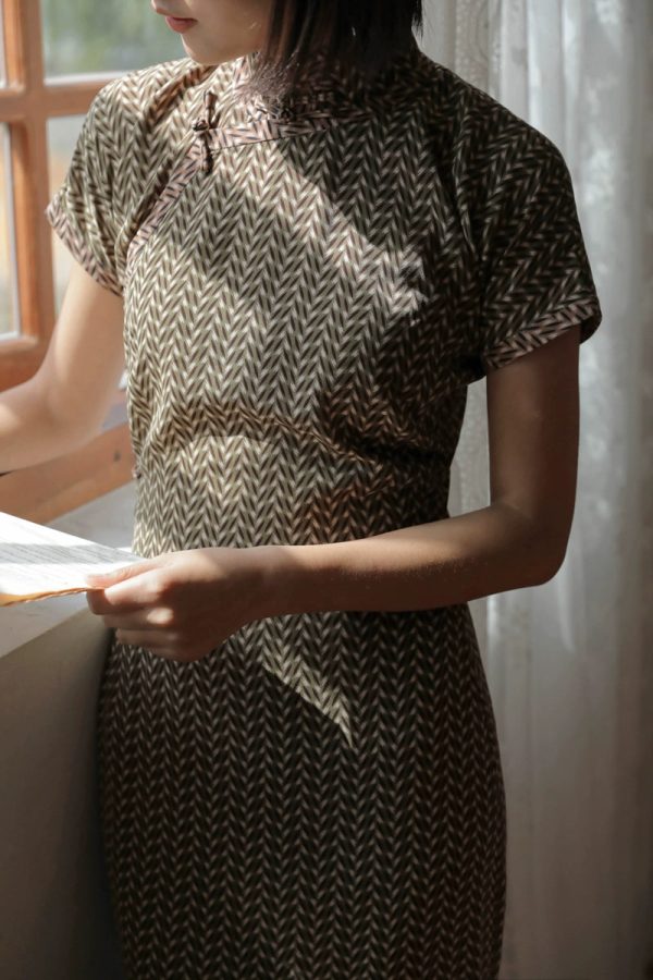 Suihe 穗禾 Wheat Stalk 1930s Art Deco Chiffon Short Sleeve Qipao - Image 6