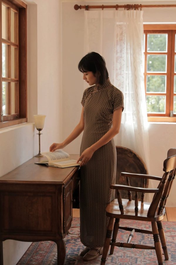 Suihe 穗禾 Wheat Stalk 1930s Art Deco Chiffon Short Sleeve Qipao - Image 8